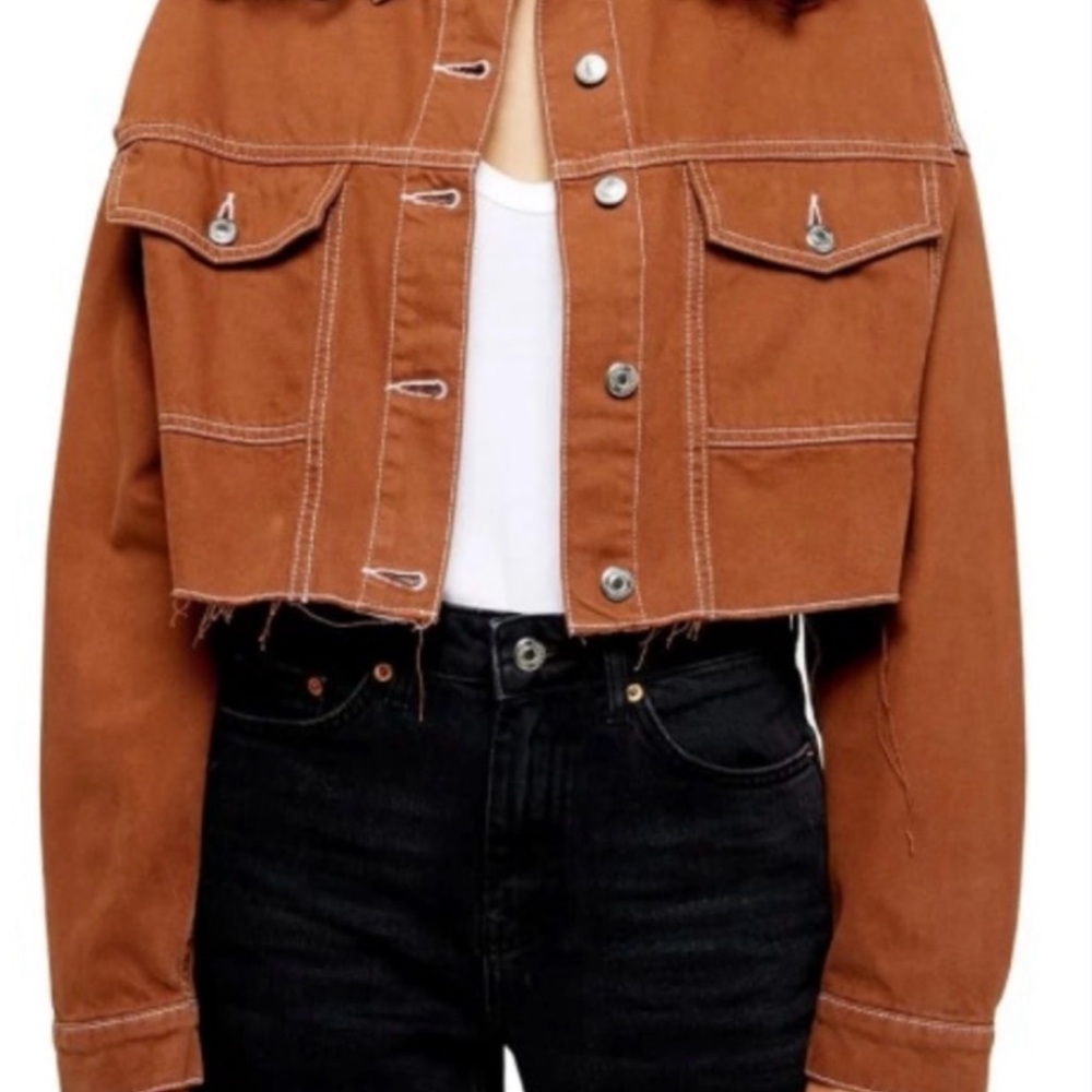 Women's TopShop Cropped Brown Denim Jacket